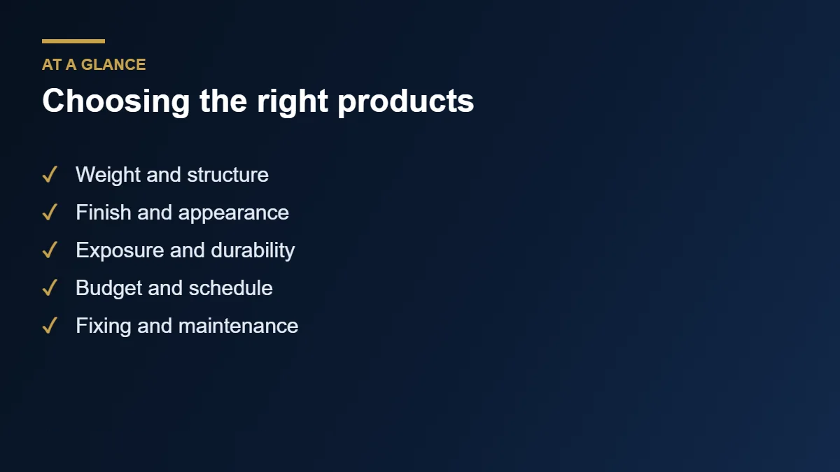 Factors for choosing architectural products for facades and interiors