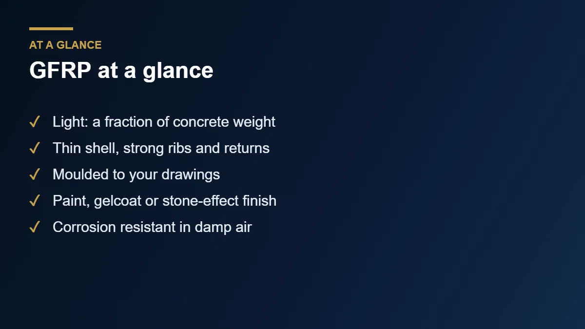 GFRP cladding key properties at a glance