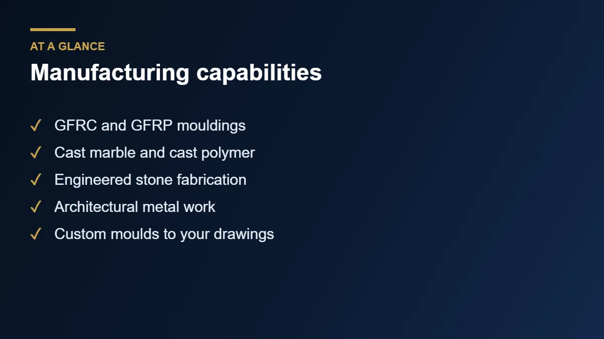 Manufacturing capabilities of HB Design Driven for architectural products