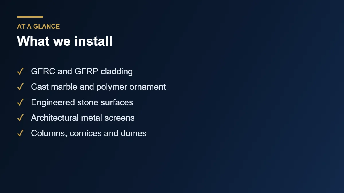 Products covered by facade installation services